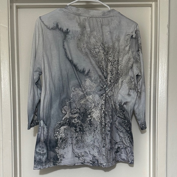 Marble Print Blouse Black Blue Gray - Picture 3 of 3